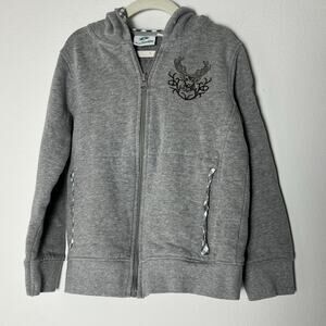 Isar-Trachten Zip Hoodie Jacket US 7-8 (128) Gray Gingham Embroidered Deer Stag